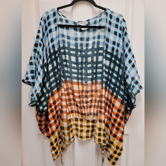Free People Retrograde Gingham Checkered Tie Front Kimono One Size - Picture 1 of 4